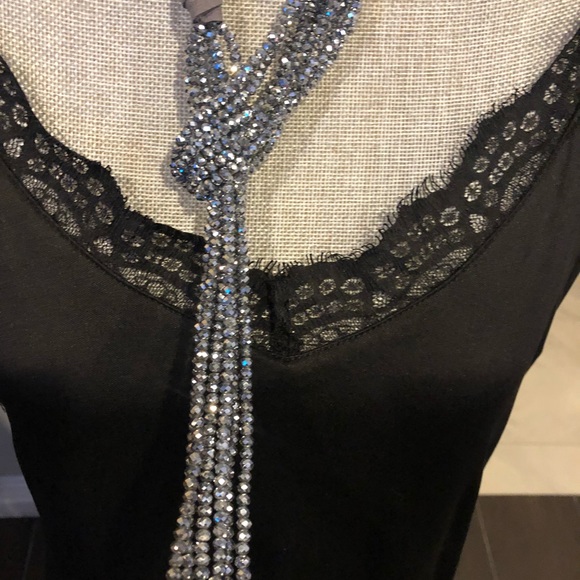 Hematite Silver Cut Crystal Lariat Statement Necklace-Boutique - Picture 7 of 8